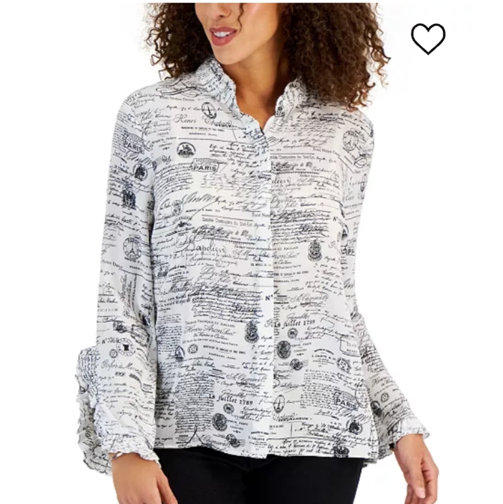 T Tahari Large Hidden Button Front With Bell Type Sleeve